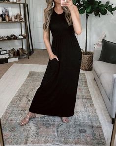 Black Sleeveless Round Neck Maxi Dress Black Dresses Best Maxi Dresses, Plain Maxi Dress, Maxi Dress Black, Sleeveless Long Dress, Spring Summer Dress, Plus Size Maxi Dresses, Sleeveless Maxi Dress, Black Dresses, Black Sleeveless