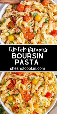 Boursin tik tok pasta in a white bowl. Cherry Tomatoes Recipes Pasta, Cheese Dinner Recipes, Boursin Pasta, Pasta With Herbs, Tiktok Pasta, Roasted Tomato Pasta, Tik Tok Famous