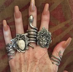 Weird Rings, Red Cherry Nails, Nails Rings, Medusa Snake, Cherry Nails, Dope Jewelry, Type S, Funky Jewelry, Jewelry Lookbook