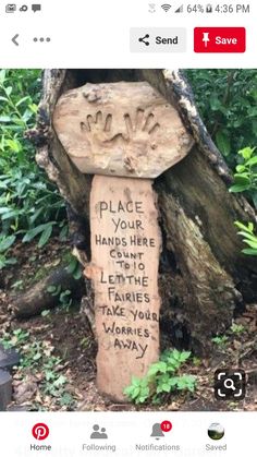 a stone statue with words written on it