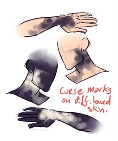 an image of some gloves with words on them that say, curse marks out difflored skin