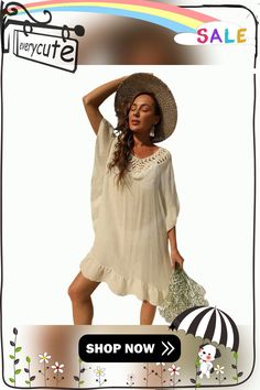 Apricot Ruffle Open Back Beach Cover Up Bohemian Solid Color Summer Cover-up, Solid Cover-up For Spring Beach Party, Solid Color Cover-up For Spring Beach Party, Casual Summer Cover-up For Brunch, Spring Beach Party Solid Color Cover-up, Casual Summer Brunch Cover-up, Summer Brunch Cover-up With Short Sleeves, Summer Short Sleeve Cover-up For Brunch, Casual Beige Cover-up For Beach Party