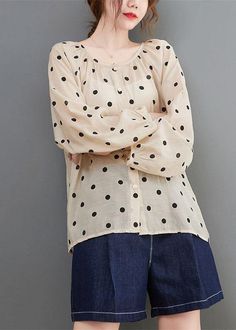 Elegant Apricot Loose Button Print Fall Dot Long sleeve TopsFabric: Cotton 45%, Linen 55%Size & Fit: Fit: This garment fits true to size.Length: Size M measures 24.57"from shoulder to hemBust: Great for any cup size. Waist: Loose Fit. Comfortable room throughout midsection.Hip: Loose Fit - room for hips. Hand Wash Cold. Comfortable Room, Top Fabric, Cup Size, Polka Dot Top, Apricot, Long Sleeve Tops, Custom Made, Loose Fitting, Long Sleeve Blouse