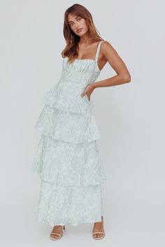 Shop the Provence Bloom Tiered Maxi Dress Floral Sage | Selfie Leslie Bow Back, White Kittens, Tiered Maxi Dress, Floral Maxi, Model Dress, Floral Maxi Dress, Prom, Ootd, Midi Dress