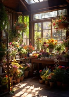 a room filled with lots of different types of flowers