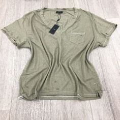 Joe's Jeans Zelly Oversized T-Shirt - Super Soft!! Muted Army Green Heather New With Tags Msrp $98 Laser Cut Details Distress Edge Front Pocket 50% Polyester, 38% Cotton, 12% Rayon Available In Small And Extra Small - Choose Your Size. Could Fit Women's Medium Or Large, Depending On Desired Fit. This Listing Is For One Item. Cotton V-neck Tops With Frayed Hem, Relaxed Fit V-neck Tops With Frayed Hem, Oversized Casual T-shirt With Frayed Hem, Casual T-shirt With Frayed Hem And Short Sleeves, Casual T-shirt With Frayed Hem, Casual Short Sleeve T-shirt With Frayed Hem, Summer Distressed Green Tops, Casual Distressed V-neck Top, Trendy Distressed Green Tops