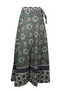 This Womens Green Hippie Wrap Around Maxi Skirt is a comfortable and stylish option for everyday wear. It's made from a high-quality cotton fabric and has an adjustable fit with a wrap-around closure. It's long enough to keep you covered and provides a flattering silhouette. Perfectly suitable for any occasion. This Maxi Cotton Wrap Skirt is a unique and stylish way to make a statement. Handmade in handloom cotton, it's a one-size-fits-all, earth-friendly option that's perfect for barbecues, bea Green Bohemian Long Wrap Skirt, Bohemian Green Printed Skirt, Bohemian Full-length Cotton Skirt, Bohemian Non-stretch Maxi Skirt, Long Cotton Skirt, Bohemian Tie-dye Maxi Skirt For Summer, Wrap Around, Cotton Skirt, Green Cotton