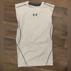 Never Worn. Open To All Offers! White Sleeveless Vest Top, White Fitted Muscle Tee For Sport, White Fitted Muscle Tee Sporty Style, White Crew Neck Muscle Tee For Sports, White Tank Vest For Workout, Fitted White Muscle Tee For Sports, White Tank T-shirt For Sports, White Short Sleeve Sporty Muscle Tee, White Sleeveless Workout Tops