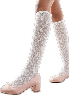 Fitted White Socks With Lace Trim, White Stretch Party Socks, Spring Footless Fitted Stockings, Fitted Footless Stockings For Spring, Footless Fitted Stockings For Spring, Spring Season Fitted Footless Stockings, Fitted Lace Trim Winter Socks, White Stretch Lace Trim Hosiery, White Stretch Hosiery With Lace Trim