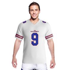 Get ready to stand out with the Retro Men's #9 American Football Jersey, inspired by classic sports films. Featuring a bold black, white, and orange design, this jersey is crafted from comfortable, breathable polyester, ensuring you stay cool during intense practices or casual wear. The V-neck, short sleeve style gives it an authentic, athletic look, perfect for both football practice and everyday use. Whether you're a player or a fan, this versatile jersey is designed for comfort and performance. Its durable fabric makes it ideal for active wear, while the retro movie-inspired design adds a touch of nostalgia. A great gift for football enthusiasts, this jersey allows you to showcase your love for the game in style, whether on the field or off. Sporty V-neck Jersey For Sports, Sportswear Jersey For Sports Season, Breathable Collegiate Tops For College, Football Season Short Sleeve Sport Jersey, Football Season Short Sleeve Sportswear Jersey, Sportswear Football Season Short Sleeve Jersey, Short Sleeve Football Season Sportswear Jersey, Sporty V-neck Jersey For Sports Events, V-neck Sporty Jersey For Sports Events