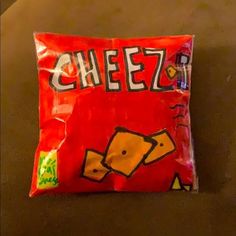 a bag of cheez sitting on top of a table