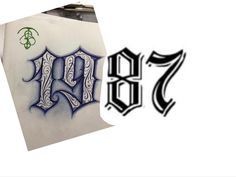 an old school tattoo design with the letter r on it's side and another type of lettering