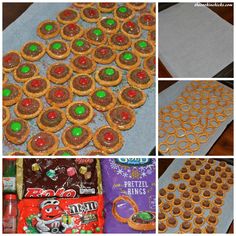 the process of making christmas cookies with pretzels and candy