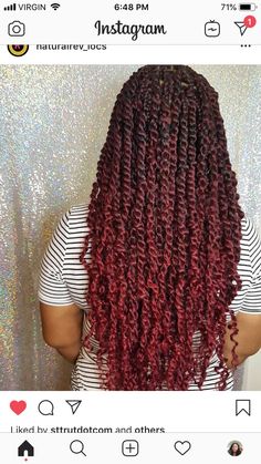 Burgundy Crochet Hairstyles, Burgundy Passion Twists, Burgundy Twists, Twist Braid Tutorial, Spring Twist Hair, Medium Hair Braids, Crochet Hairstyles, Shaved Side Hairstyles, Passion Twists