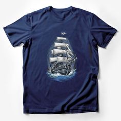 Nautical Ship Graphic T-Shirt, Vintage Sailing Vessel Tee, Men's Sea Adventure Top, Ocean Explorer Cotton Shirt, Gift for Sailors Male T-Shirt Custom graphic T-Shirt.Customize your color Nautical Cotton T-shirt For Sailing, Nautical Navy Short Sleeve T-shirt, Navy Nautical Short Sleeve T-shirt, Nautical Sail Crew Neck T-shirt, Blue Nautical Crew Neck T-shirt, Sail Colored Nautical T-shirt With Graphic Print, Sail Color Nautical T-shirt With Graphic Print, Sail Color Nautical Short Sleeve T-shirt, Sail Colored Short Sleeve Nautical T-shirt