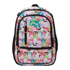 Make every day an adventure with the Squishmallows AOP 16" Adaptive Youth Backpack! This delightful backpack features a front zipper pocket and a charming sublimated character design that brings the beloved Squishmallows to life. Crafted for both style and functionality, it includes versatile binding straps and buckle loops, allowing for easy attachment to other bags or items, perfect for on-the-go convenience. The backpack offers ample storage with side air mesh pockets and inside mesh pockets, Kawaii Multicolor Backpack For Back To School, Multicolor Kawaii Backpack, Cartoon Style Multicolor Backpack, Cartoon Style Multicolor Standard Backpack, Multicolor Cartoon Backpack For Travel, Kawaii Multicolor Backpack, Cartoon Style Multicolor Travel Backpack, Cartoon Multicolor Travel Backpack, Target Clothes