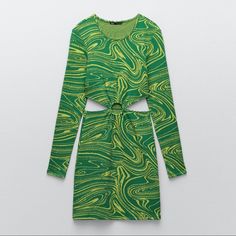 Mini Dress, Never Worn Trendy Green Bodycon Midi Dress, Trendy Green Winter Dress, Spring Green Bodycon Sweater Dress, Green Bodycon Midi Dress For Spring, Trendy Yellow Mini Dress, Trendy Green Bodycon Dress For Day Out, Trendy Yellow Dress For Spring, Yellow Stretch Midi Dress With Long Sleeves, Yellow Stretch Long Sleeve Midi Dress