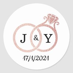 wedding stickers with two rings and diamond on the middle, in pink glitters