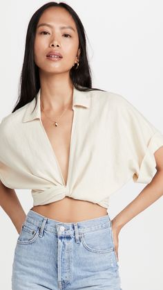 Fast Free Shipping & Free Returns on JBQ Chiara Top at Shopbop. Shop new arrivals from JBQ at Shopbop.com Beach Linen Tops With Tie Waist, Short Sleeve Tie Waist Tops For Daytime, Elegant Short Sleeve Linen Tops, Chic Short Sleeve Tops With Tie Waist, Crop Blouse, Crop Tops Women, Camisole Top, Blouses For Women, Vanilla