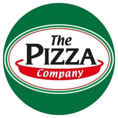 the pizza company logo on a green circle with red and white trimming around it