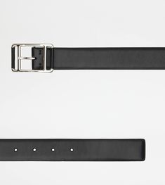 Belt in calfskin leather with branded metal double roller buckle. Mens Designer Belts, Man Black, Designer Belts, Reversible Belt, Leather Belts, Black Belt, Mens Belts, Calf Skin, Belts