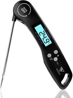 an electronic thermometer is shown on a white background