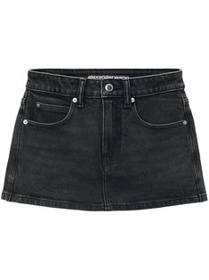 Find ALEXANDER WANG Mid-rise Denim Skort on Editorialist. black cotton-lyocell blend denim logo patch to the rear mid-rise belt loops concealed fly and button fastening classic five pockets straight hem Skirts Black Outfit, Farfetch Clothes, Area Clothes, Black Mini Skirt Denim, Black Skirt Denim, Black Jean Mini Skirt, Jean Skirt Black, Alexander Wang Skirt, Denim Skirt Black