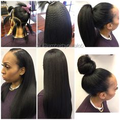 Does YOUR sew-in look this natural??? Can you even pull it up into a ponytail???? My clients can!😉 • • PRETTY PONY™ VERSATILE SEW-IN by Natalie B. (312) 273-8693 • • Specializing in healthy hair and hair growth...UNDERNEATH YOUR BUNDLES🙌🏽 ....while simultaneously SLAYING your weave!😘  #sewins #versatilesewins #vixensewin #sewin Sew In Weave Hairstyles, A High Ponytail, Man Buns, Weave Ponytail Hairstyles, Sew In Hairstyles, Protective Hairstyles For Natural Hair, Ponytail Beanie, Hair Textures