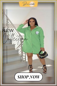 Casual Long Sleeve Letter Printed Loose Shirt Dress Green Casual Shirt Dress For Fall, Casual Green Shirt Dress For Fall, Casual Green Long Sleeve Shirt Dress, Oversized Long Sleeve Green Shirt Dress, Oversized Green Long Sleeve Shirt Dress, Green Button-up Shirt Dress For Day Out, Green Casual Mini Shirt Dress, Green Long Sleeve Shirt Dress For Daywear, Green Button-up Mini Dress For Day Out