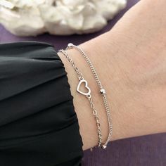 Silver Bracelet - Silver Chain Bracelet - Cute Bracelet - Everyday Bracelet - Minimalist jewelry -Lover Bracelet Tiny Heart Bracelet, Lover Bracelet, Sterling Silver Heart Bracelet, Lovers Bracelet, Cute Bracelet, Silver Heart Bracelet, Everyday Bracelet, Silver Bracelets For Women, Bracelet Minimalist