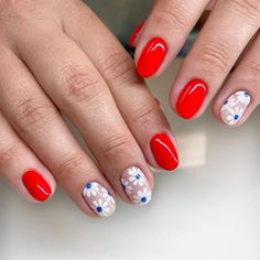 Fun Summer Nails Red, 4th Of July Nail Ideas, Mom Nails, Patriotic Nail, Nail Options, 2023 Nails