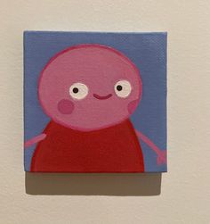 a painting of a pink cartoon character on a blue background