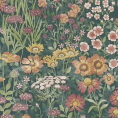 a floral wallpaper with many different flowers