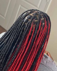 If you’re looking for a new style, you should definitely consider red box braids. This bold and vibrant hair color is perfect for making a statement and can be styled in many different ways. Whether you want to keep your red box braids simple or add some fun accessories, there’s sure to be a style that suits you. And to help you get inspired, we’ve rounded up the best red box braid styles to try. Red Peak A Boo Hair Braids, Hair Styles Braids With Color, Long Black And Red Braids, Black Red Box Braids, Red And Black Braids Black Women, Peekaboo Box Braids Red And Black