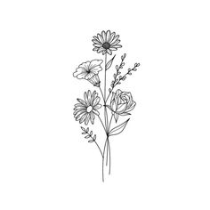 a line drawing of flowers on a white background