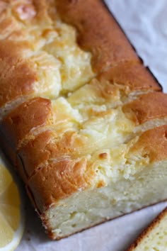 a loaf of lemon bread sitting on top of a table