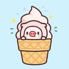 a pig in a ice cream cone with sprinkles