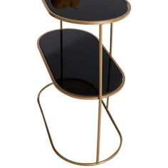 two tiered tables with black glass and gold metal legs