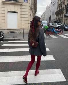 Burgundy Tights Outfit, Burgundy Tights, Tights Outfits, Red Tights, Burgundy Outfit, Christmas Look, Green Mini Skirt, 2024 Style, Grey Outfit