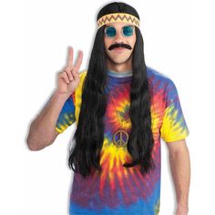 Buy Costume Accessories Hippie dude wig with headband for men sold at Party Expert Guy Costumes, Woodstock Costume, Wig With Headband, Cher Costume, Decades Costumes, 60s Costume, Black Hippie, Black Hippy, Yellow Headband