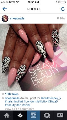 Pink Zebra Nails, Animal Nail Designs, Zebra Nails, Leopard Print Nails, Print Nails, Leopard Nails, Animal Nails, Pink Acrylic Nails, Hot Nails