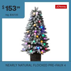 a fake christmas tree is on sale for $ 138 99 reg $ 480 00 nearly natural flocked pre - faux 4