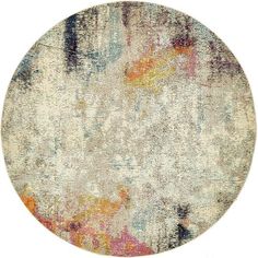 an abstract painting with white and yellow colors on the bottom, in a circular shape