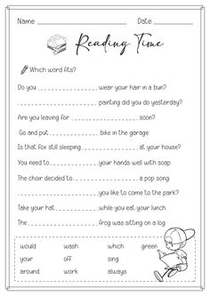 the reading time worksheet for children to learn how to read and understand what they are