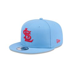 the st louis baseball cap in light blue with red embroidery on the front and side