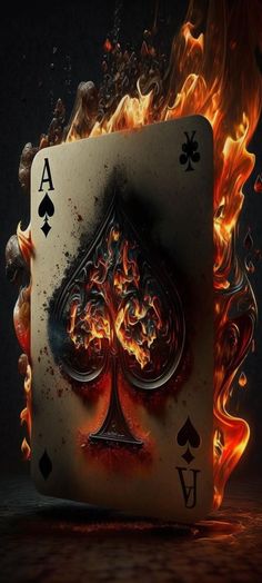 a burning ace playing card with flames coming out of it's back and sides