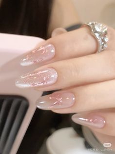 Pink Long Almond Nails, Nails Inspo White, Y2k Stars, Tape Nail Art, Long Almond Nails, Long Almond, White Y2k, Asian Nails, Cute Simple Nails