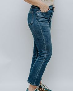 The Lennon is Pistola Jeans signature high-rise cropped boot cut. It hugs you from waist to knee and flares out at the ankle — the perfect complement to a statement shoe. This classic medium-wash style features a playful shark bite hem as well as light distressing on the thigh. Details: True to size | 94% Cotton / 5% Polyester / 1% Elasterell Shark Bites, Statement Shoe, Cut It, Boot Cut, High Rise, Boots, Clothes