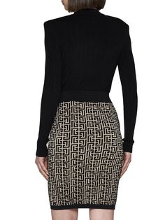 51% wool, 28% viscose, 19% polyamide, 2% elastane Fitted Knit Skirt For Work, Elegant Knit Skirt For Work, Fitted Viscose Skirt For Work, Designer Fall Skirt For Workwear, Designer Skirt For Workwear In Fall, Balmain Blazer, Knee Skirt, Knee Skirts, Shopping Places