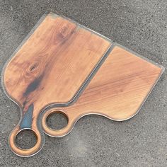 a pair of scissors sitting on top of a wooden cutting board